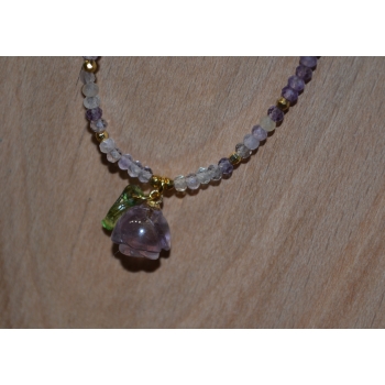 Naszyjnik handmade z fluorytem ametystem i cyrkonią